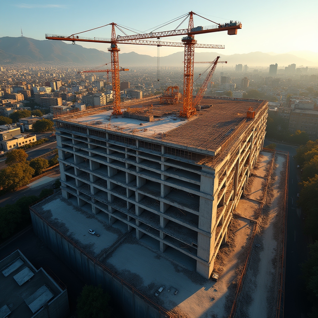 Aerial drone view of a residential construction site in Santiago, Chile